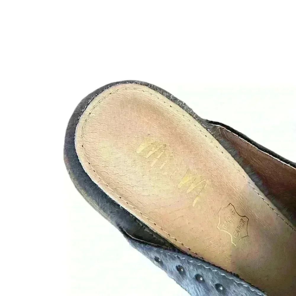 Mi.iM Woman’s Grey Leather Faux Calf Hair Mule Slide Shoe Size 8 - Picture 5 of 7